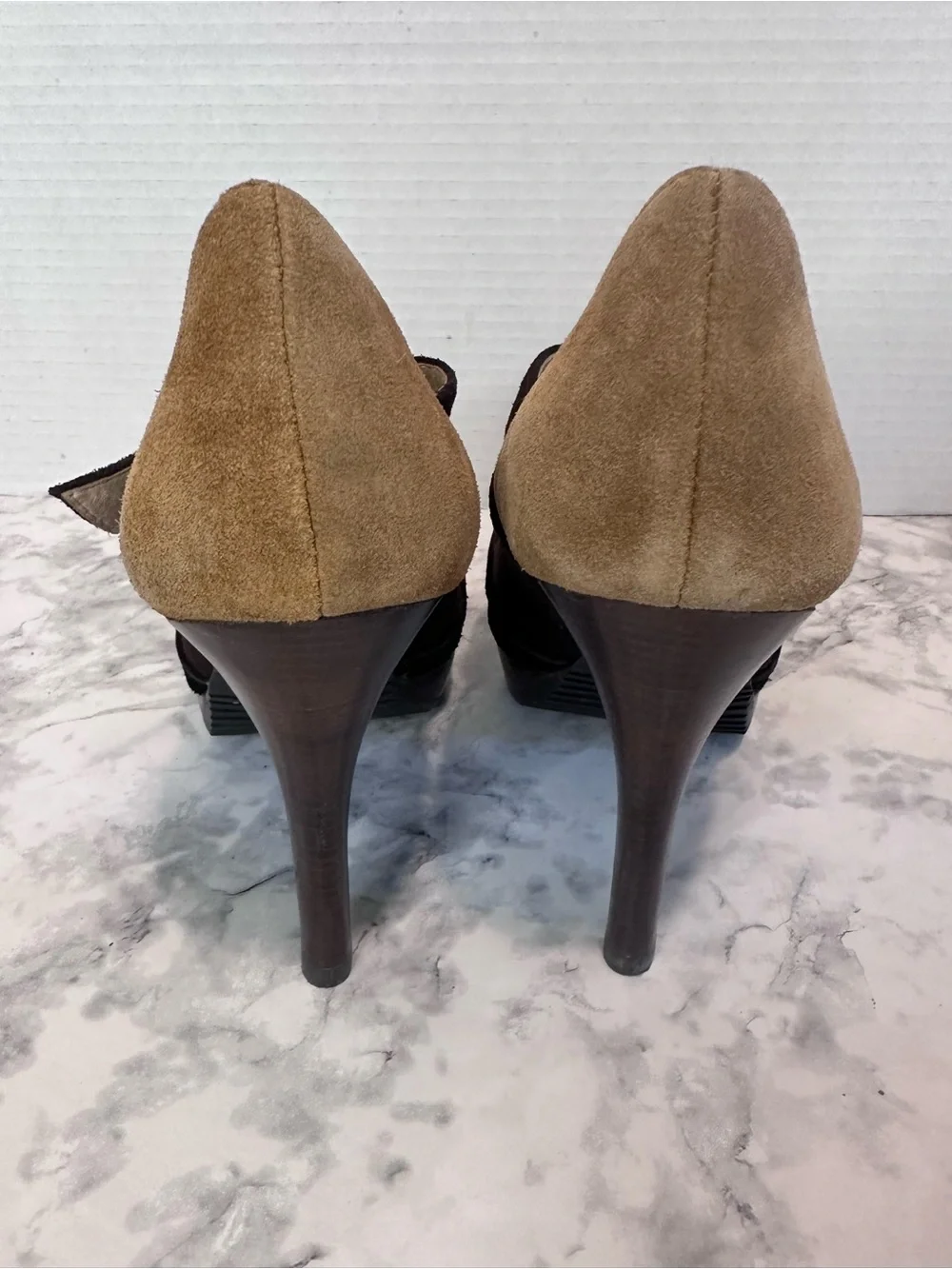 Michael Kors Suede Mary Jane Platform Heels Brown/Tan Pointed Toe Size 8